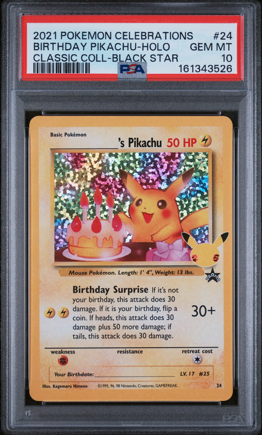 Birthday Pikachu #24 / PSA 10 / Classic Collection / EN / #161343526